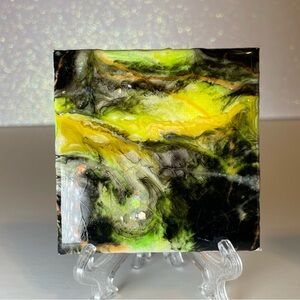 Abstract Yellow and Black Galaxy Blacklight Art Piece